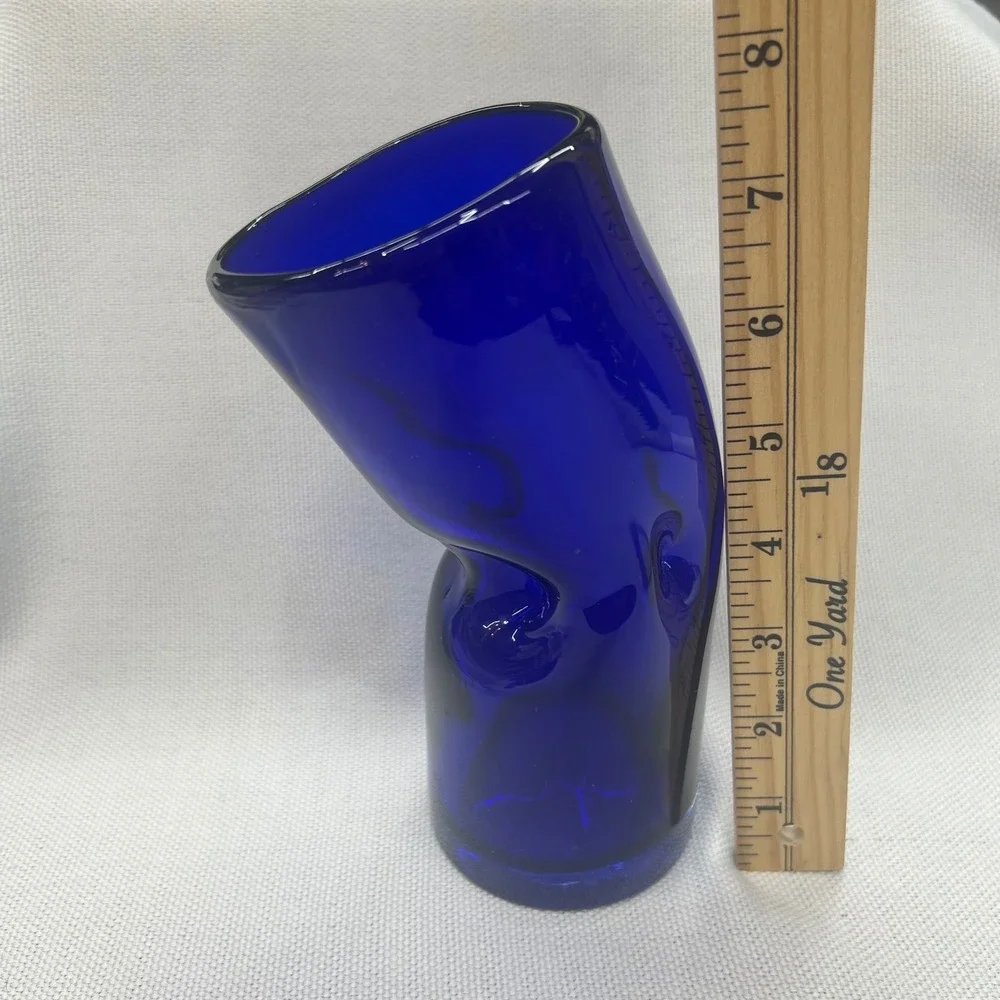 Hand Blown Cobalt Blue Art Glass Tumblers Set 3‎ Twisted Mexican Drunken Glasses